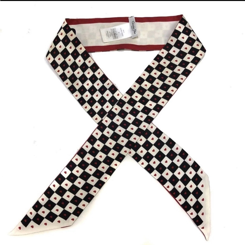 Authentic Christian Dior Mitzah D-Chess Heart Silk 100% Scarf MultiColor/6CC0142